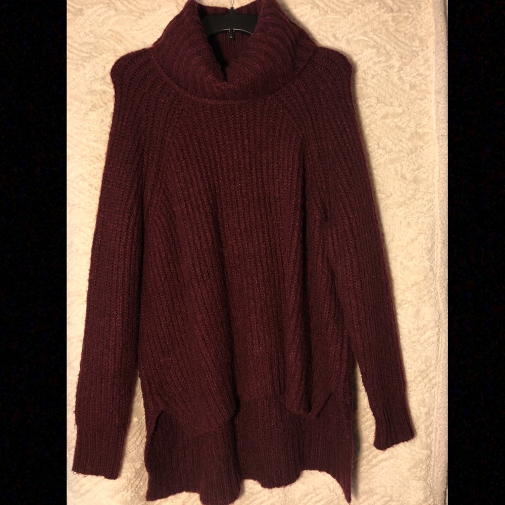 a.n.a Women's Ribbed Cowl Neck Sweater - Deep Burgundy